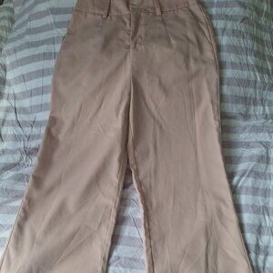 Simplee Women's Wide-Leg Dress Pants Beige Button Flat Front Solid